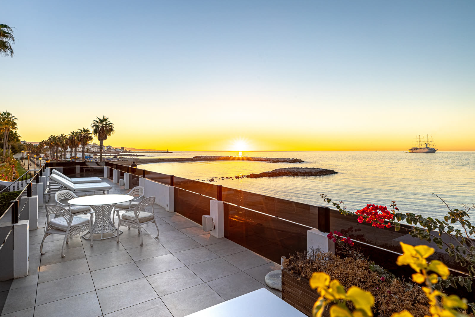 Sunset over the Mediterranean from the villa terrace